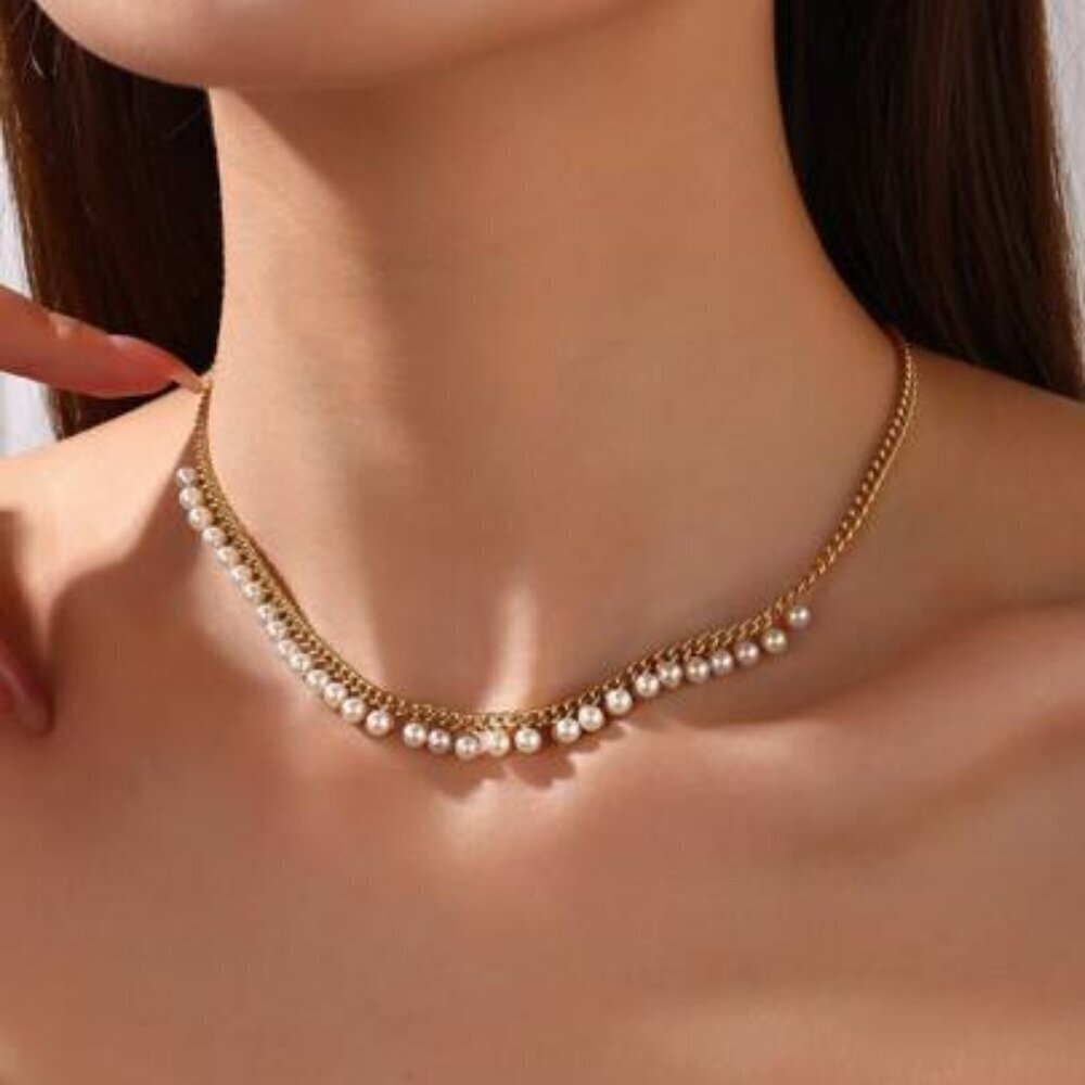 Golden Pearl Cascade Necklace